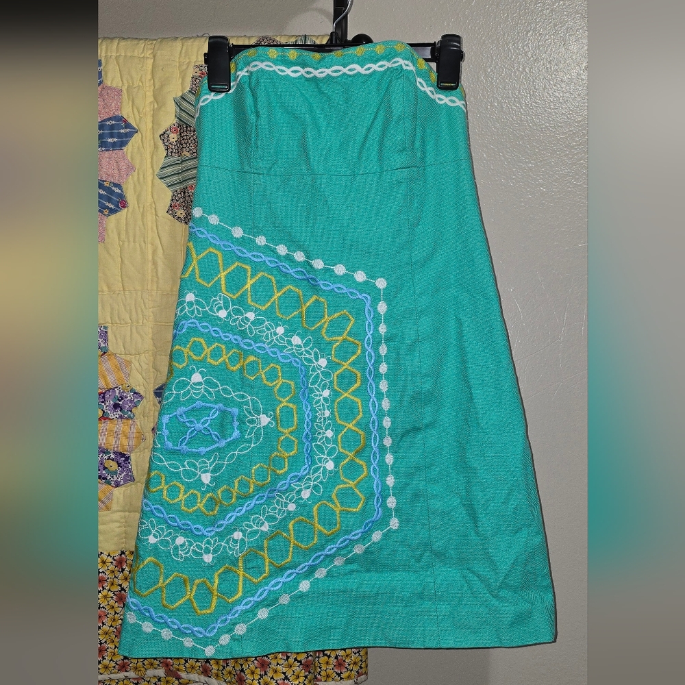 Lilly Pulitzer Blue Midi A-Line Skirt with Asymmetrical Embellishments